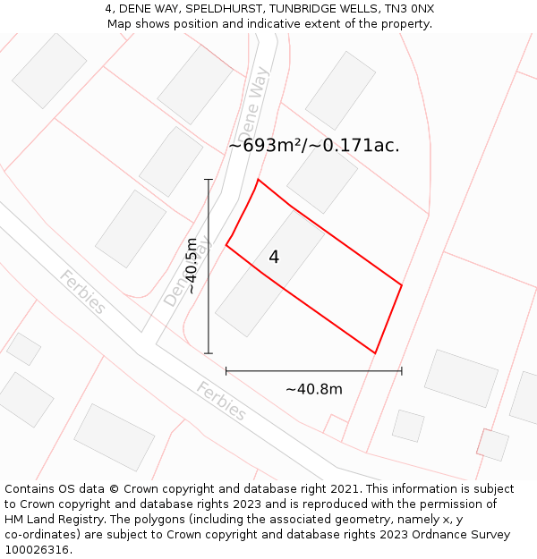 4, DENE WAY, SPELDHURST, TUNBRIDGE WELLS, TN3 0NX: Plot and title map