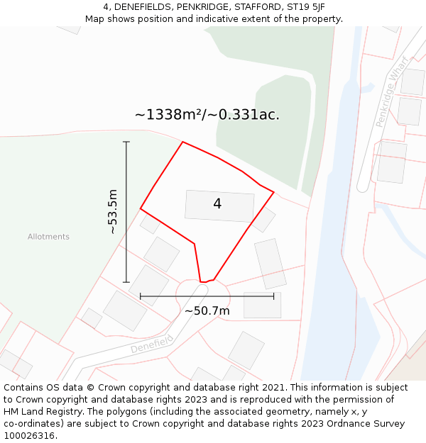 4, DENEFIELDS, PENKRIDGE, STAFFORD, ST19 5JF: Plot and title map