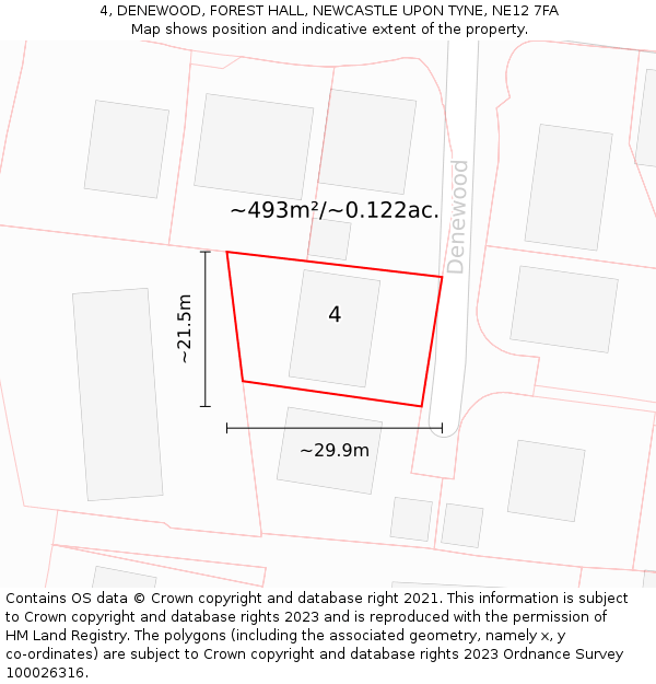 4, DENEWOOD, FOREST HALL, NEWCASTLE UPON TYNE, NE12 7FA: Plot and title map