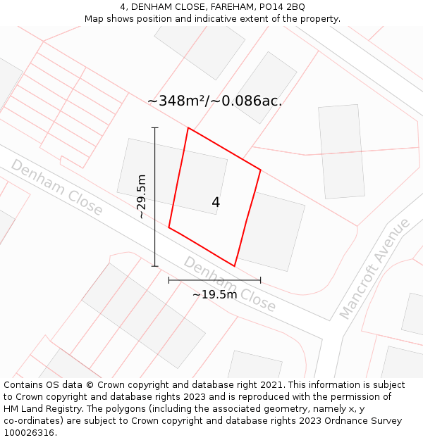 4, DENHAM CLOSE, FAREHAM, PO14 2BQ: Plot and title map