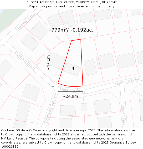 4, DENHAM DRIVE, HIGHCLIFFE, CHRISTCHURCH, BH23 5AT: Plot and title map
