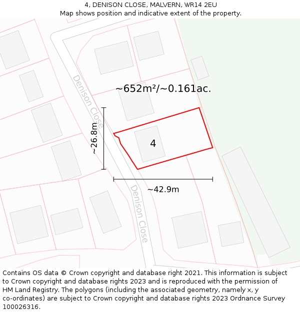 4, DENISON CLOSE, MALVERN, WR14 2EU: Plot and title map