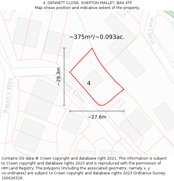4, DENNETT CLOSE, SHEPTON MALLET, BA4 4TP: Plot and title map
