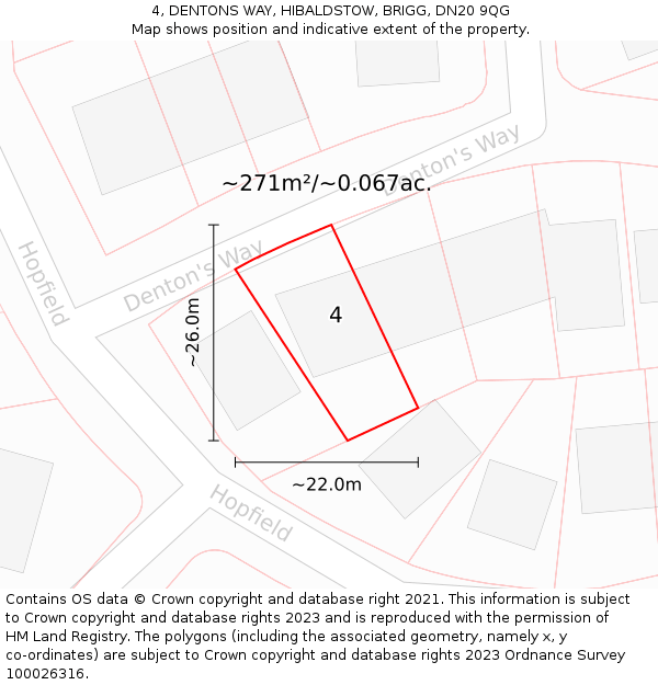 4, DENTONS WAY, HIBALDSTOW, BRIGG, DN20 9QG: Plot and title map