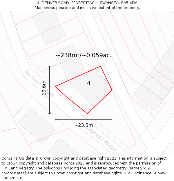4, DENVER ROAD, FFORESTFACH, SWANSEA, SA5 4DA: Plot and title map