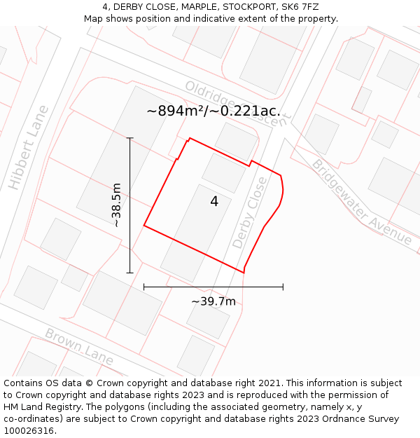 4, DERBY CLOSE, MARPLE, STOCKPORT, SK6 7FZ: Plot and title map