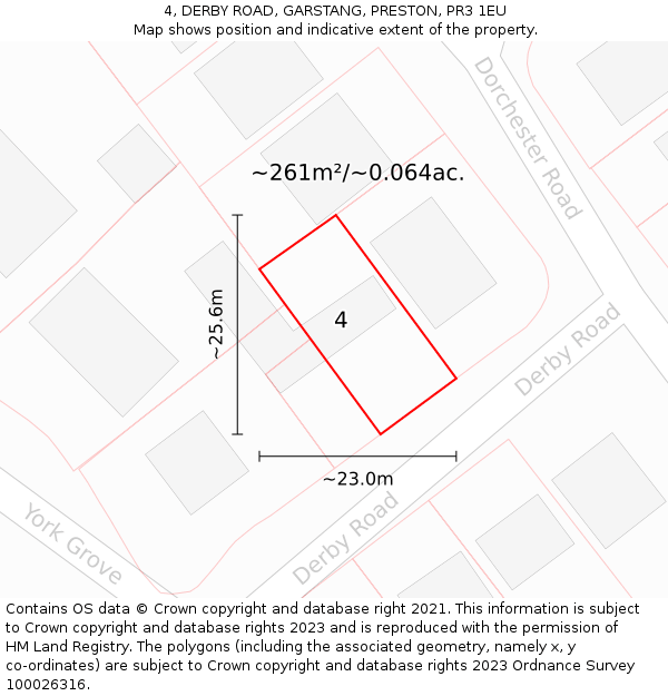4, DERBY ROAD, GARSTANG, PRESTON, PR3 1EU: Plot and title map