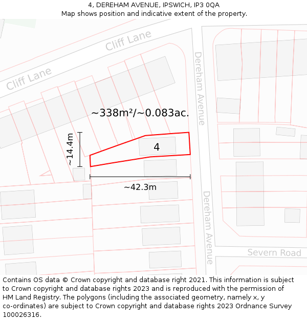 4, DEREHAM AVENUE, IPSWICH, IP3 0QA: Plot and title map