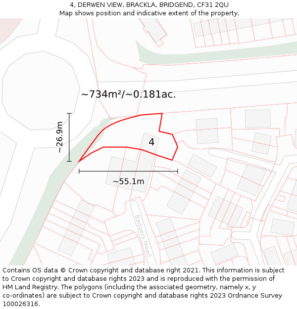 4, DERWEN VIEW, BRACKLA, BRIDGEND, CF31 2QU: Plot and title map