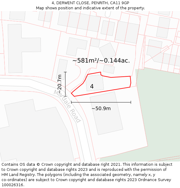 4, DERWENT CLOSE, PENRITH, CA11 9GP: Plot and title map