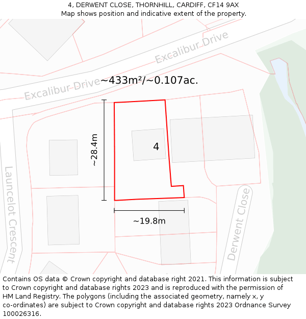 4, DERWENT CLOSE, THORNHILL, CARDIFF, CF14 9AX: Plot and title map