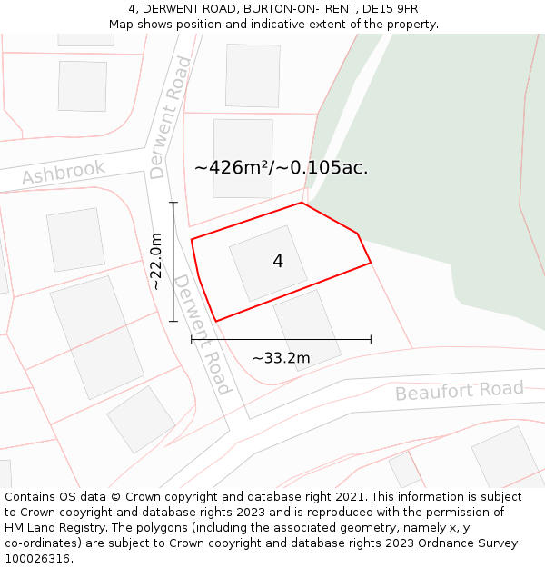 4, DERWENT ROAD, BURTON-ON-TRENT, DE15 9FR: Plot and title map