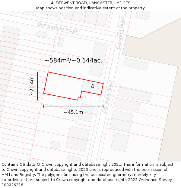 4, DERWENT ROAD, LANCASTER, LA1 3ES: Plot and title map