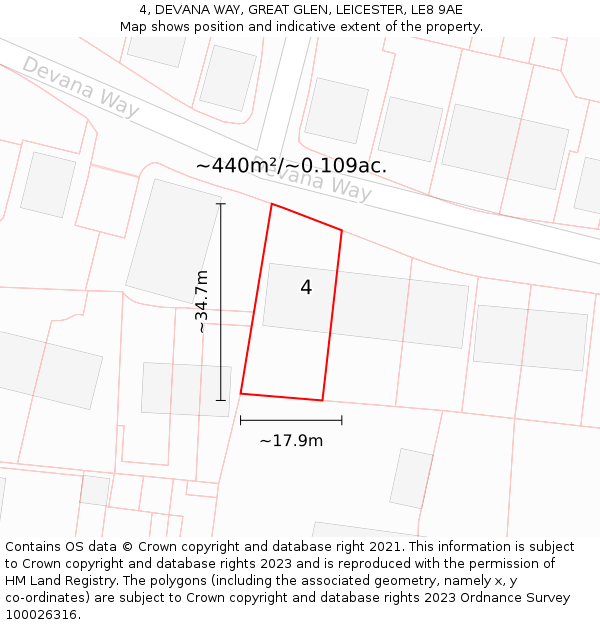 4, DEVANA WAY, GREAT GLEN, LEICESTER, LE8 9AE: Plot and title map
