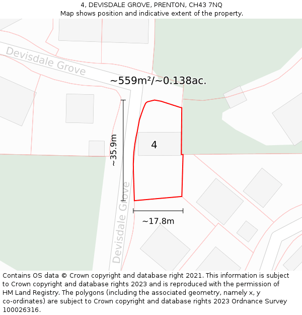 4, DEVISDALE GROVE, PRENTON, CH43 7NQ: Plot and title map
