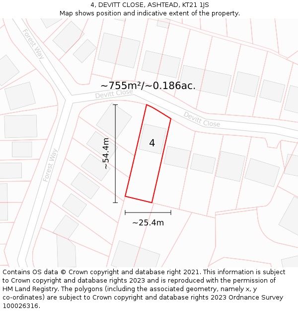 4, DEVITT CLOSE, ASHTEAD, KT21 1JS: Plot and title map