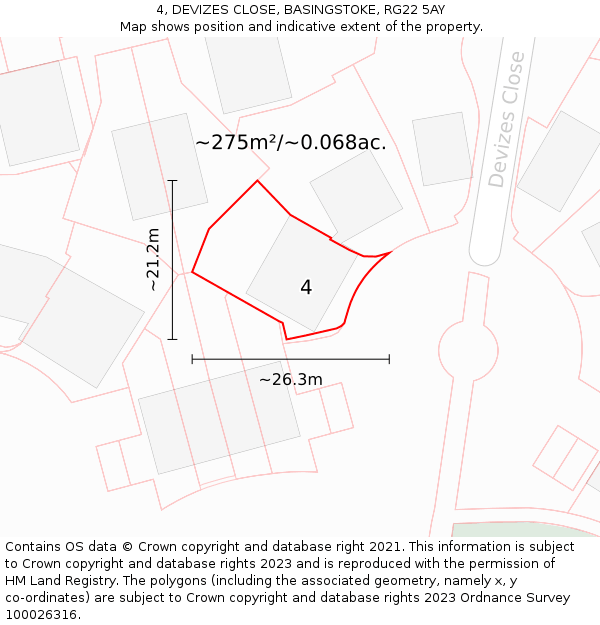 4, DEVIZES CLOSE, BASINGSTOKE, RG22 5AY: Plot and title map