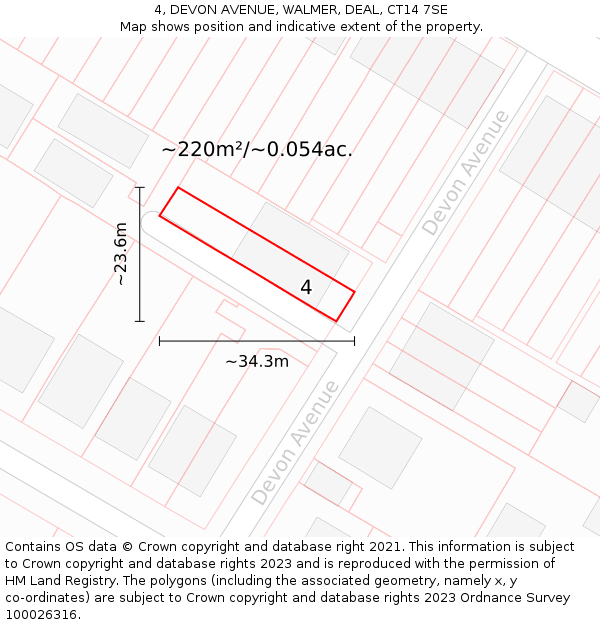 4, DEVON AVENUE, WALMER, DEAL, CT14 7SE: Plot and title map