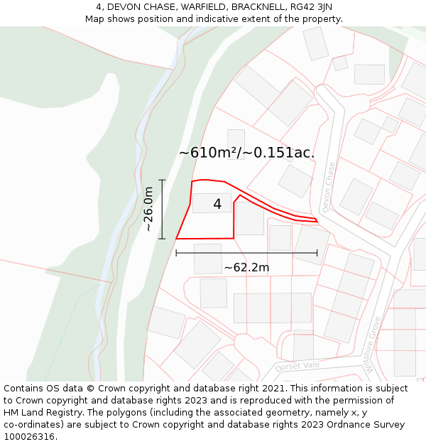 4, DEVON CHASE, WARFIELD, BRACKNELL, RG42 3JN: Plot and title map