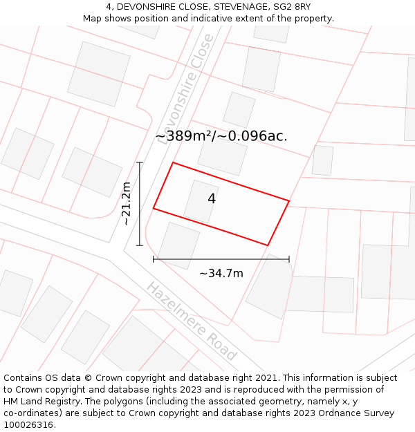 4, DEVONSHIRE CLOSE, STEVENAGE, SG2 8RY: Plot and title map