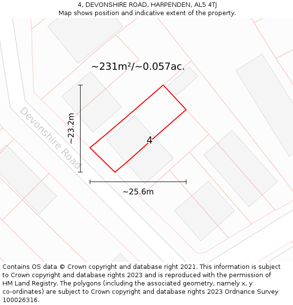 4, DEVONSHIRE ROAD, HARPENDEN, AL5 4TJ: Plot and title map