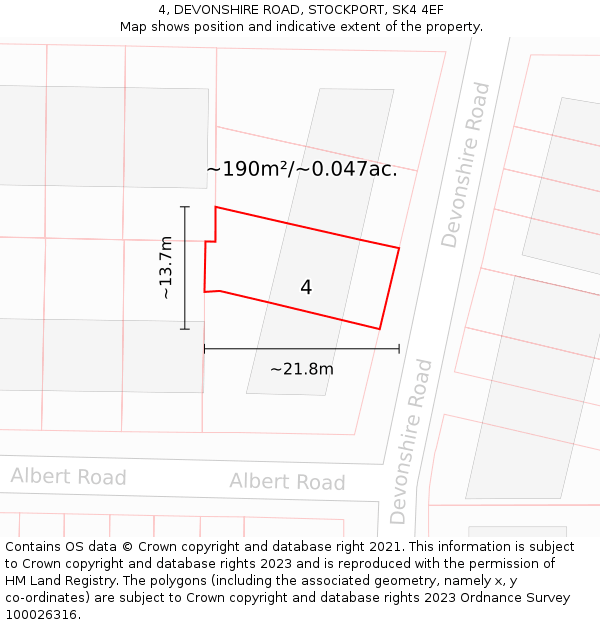 4, DEVONSHIRE ROAD, STOCKPORT, SK4 4EF: Plot and title map