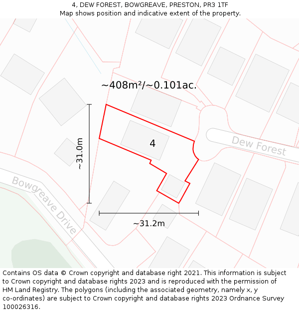 4, DEW FOREST, BOWGREAVE, PRESTON, PR3 1TF: Plot and title map