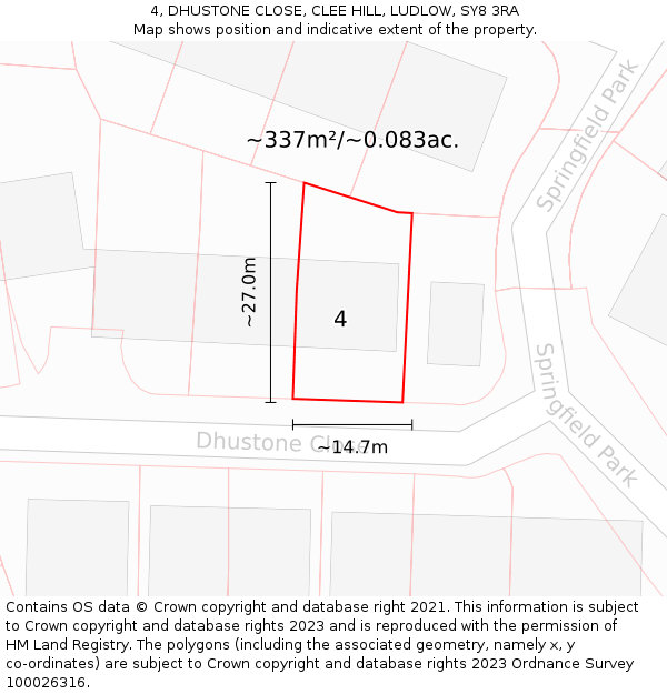 4, DHUSTONE CLOSE, CLEE HILL, LUDLOW, SY8 3RA: Plot and title map