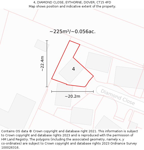 4, DIAMOND CLOSE, EYTHORNE, DOVER, CT15 4FD: Plot and title map