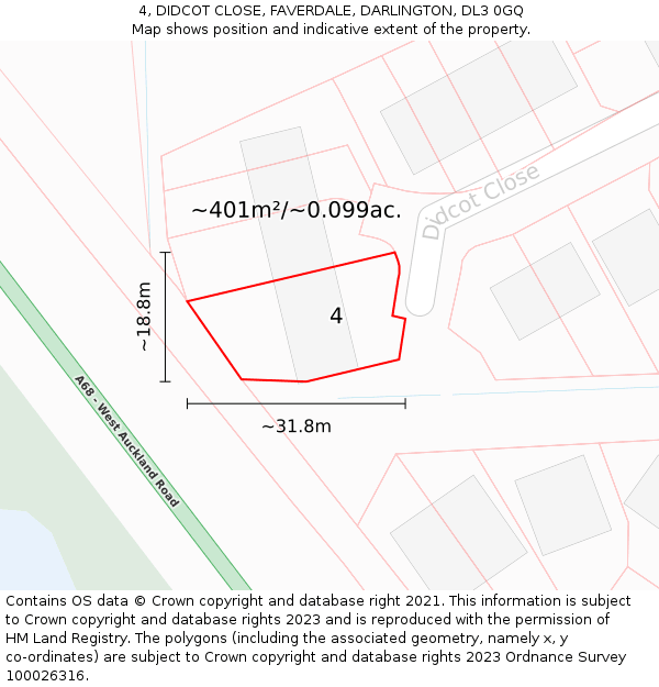 4, DIDCOT CLOSE, FAVERDALE, DARLINGTON, DL3 0GQ: Plot and title map