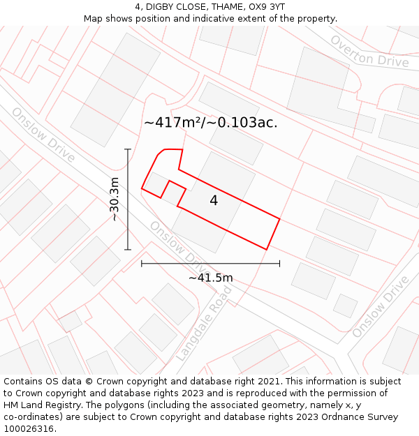 4, DIGBY CLOSE, THAME, OX9 3YT: Plot and title map