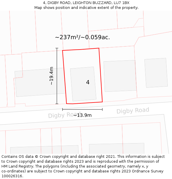 4, DIGBY ROAD, LEIGHTON BUZZARD, LU7 1BX: Plot and title map