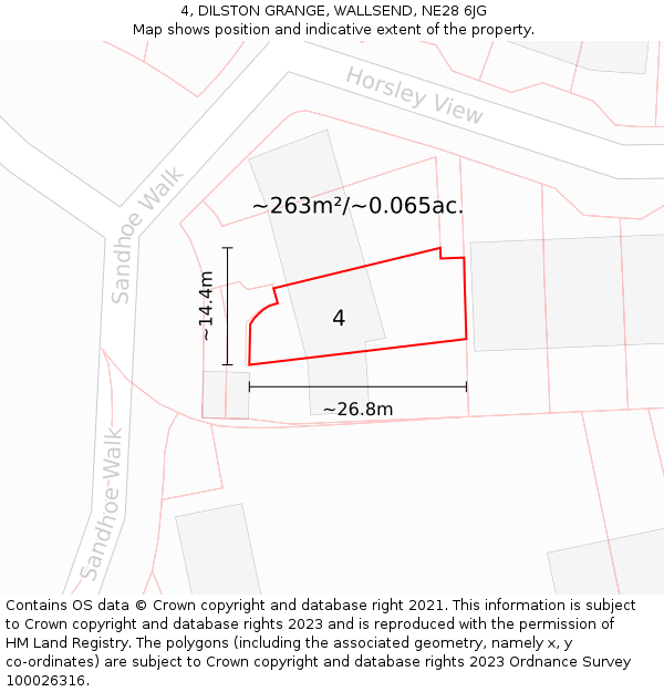 4, DILSTON GRANGE, WALLSEND, NE28 6JG: Plot and title map