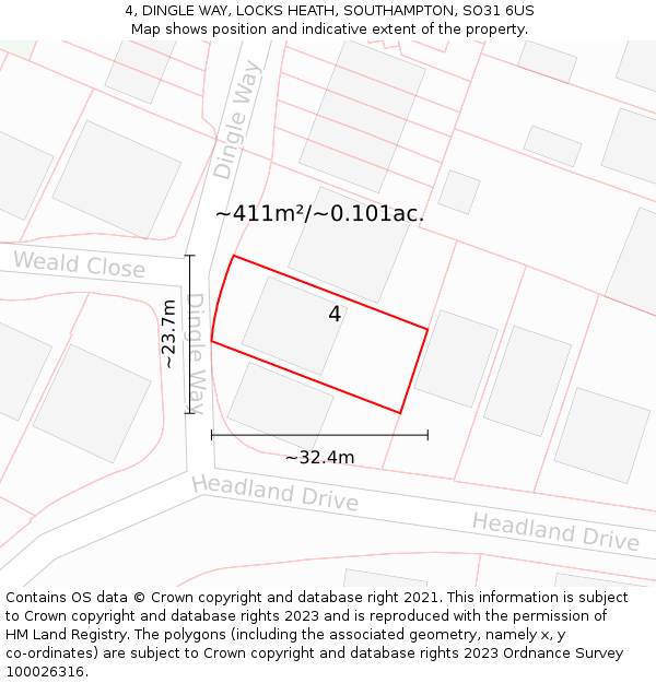 4, DINGLE WAY, LOCKS HEATH, SOUTHAMPTON, SO31 6US: Plot and title map