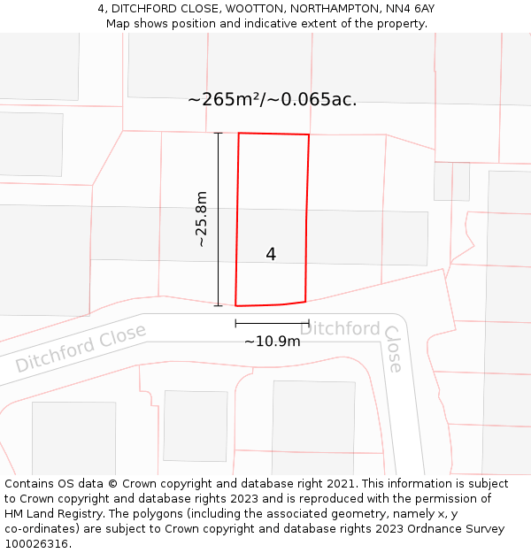 4, DITCHFORD CLOSE, WOOTTON, NORTHAMPTON, NN4 6AY: Plot and title map