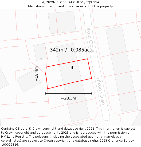 4, DIXON CLOSE, PAIGNTON, TQ3 3NA: Plot and title map