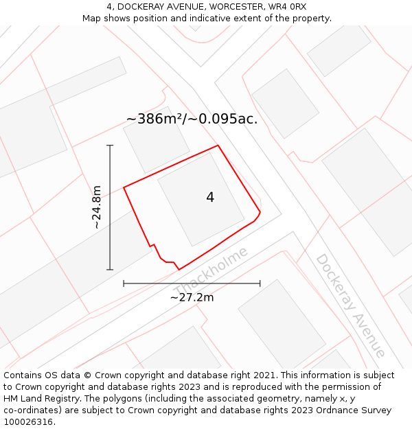 4, DOCKERAY AVENUE, WORCESTER, WR4 0RX: Plot and title map