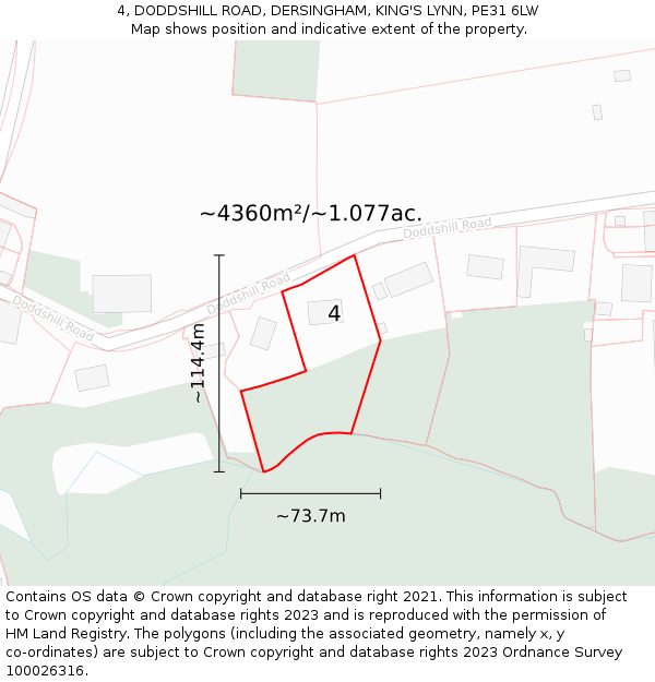4, DODDSHILL ROAD, DERSINGHAM, KING'S LYNN, PE31 6LW: Plot and title map
