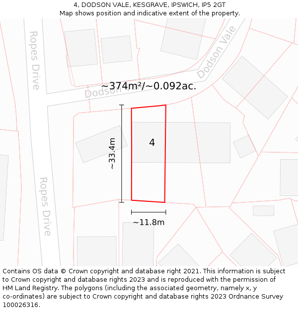 4, DODSON VALE, KESGRAVE, IPSWICH, IP5 2GT: Plot and title map