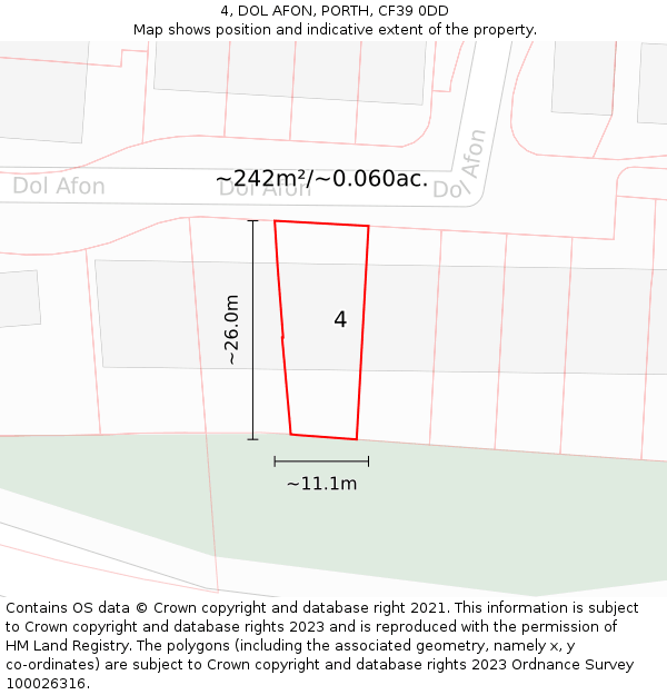 4, DOL AFON, PORTH, CF39 0DD: Plot and title map