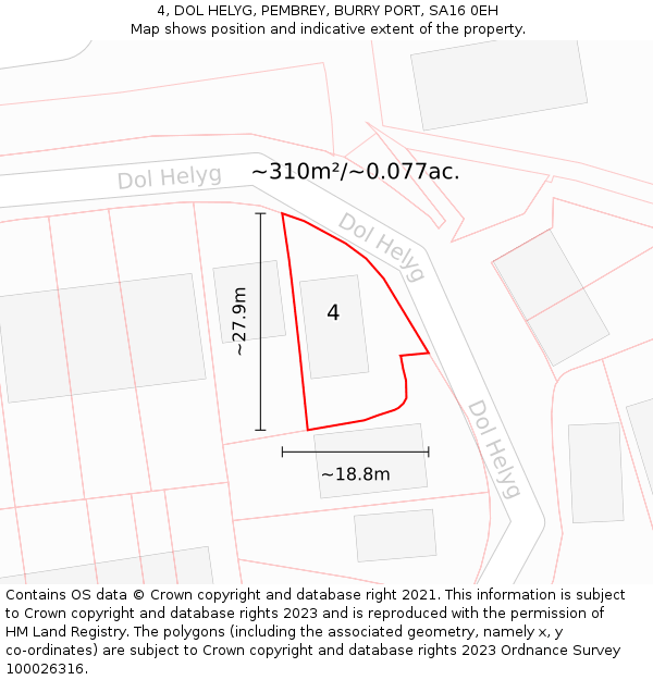 4, DOL HELYG, PEMBREY, BURRY PORT, SA16 0EH: Plot and title map