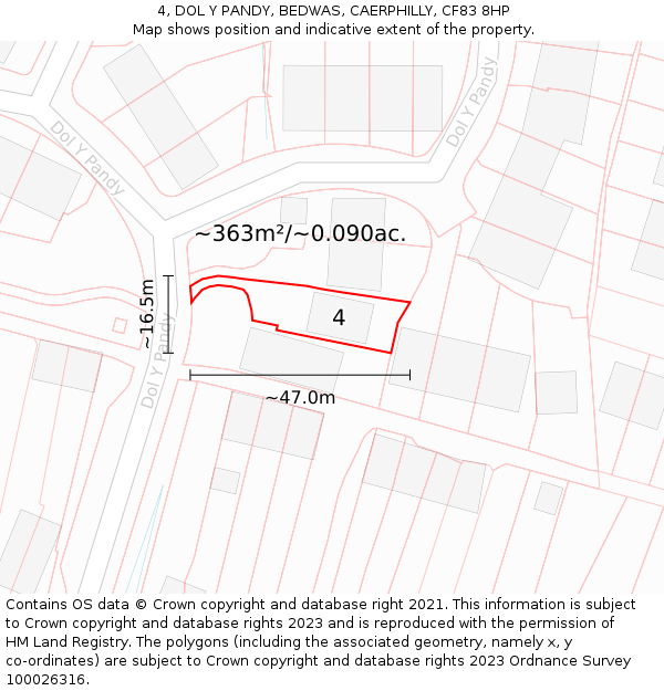4, DOL Y PANDY, BEDWAS, CAERPHILLY, CF83 8HP: Plot and title map