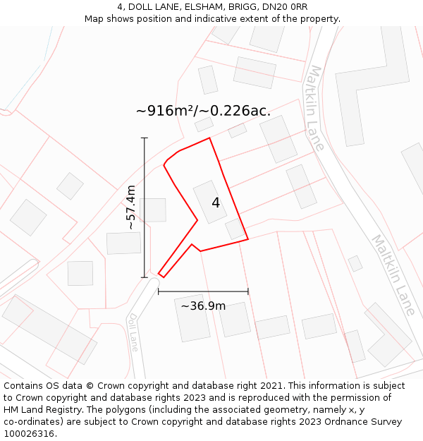 4, DOLL LANE, ELSHAM, BRIGG, DN20 0RR: Plot and title map
