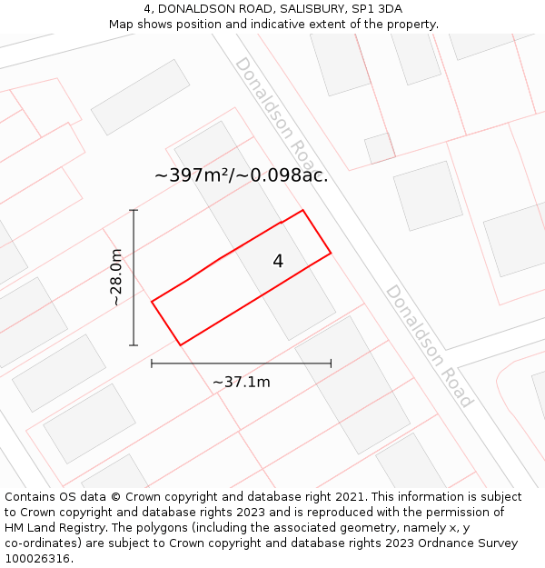 4, DONALDSON ROAD, SALISBURY, SP1 3DA: Plot and title map