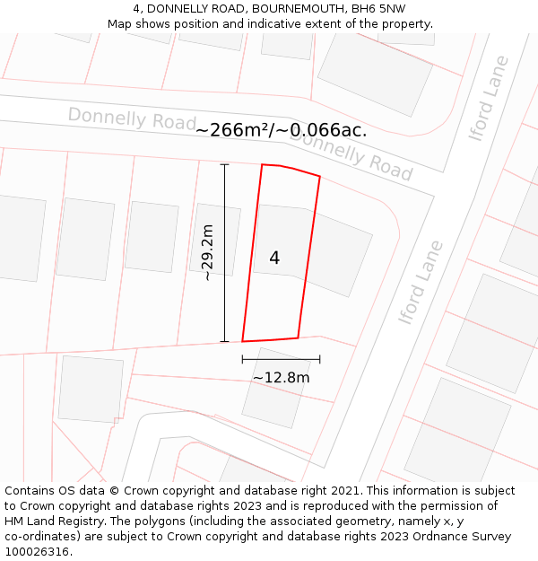 4, DONNELLY ROAD, BOURNEMOUTH, BH6 5NW: Plot and title map