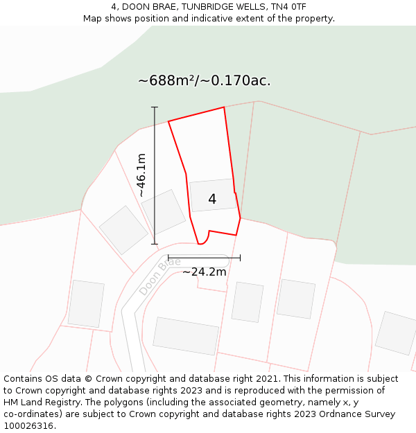 4, DOON BRAE, TUNBRIDGE WELLS, TN4 0TF: Plot and title map