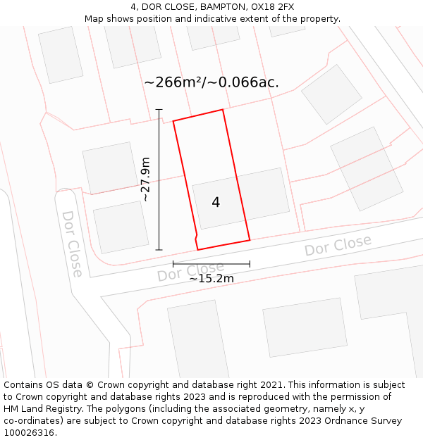 4, DOR CLOSE, BAMPTON, OX18 2FX: Plot and title map