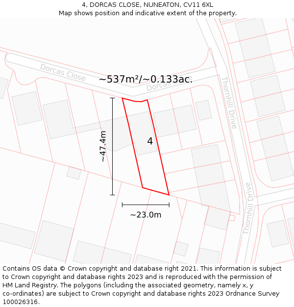 4, DORCAS CLOSE, NUNEATON, CV11 6XL: Plot and title map
