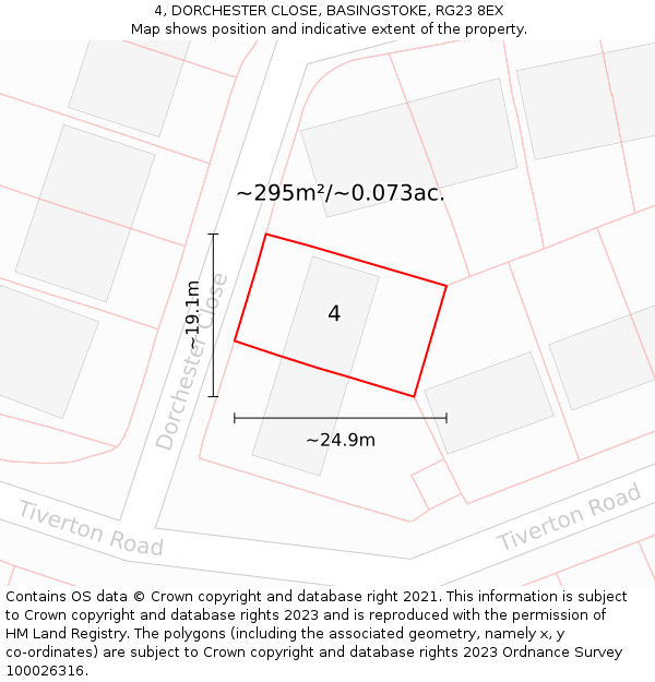 4, DORCHESTER CLOSE, BASINGSTOKE, RG23 8EX: Plot and title map