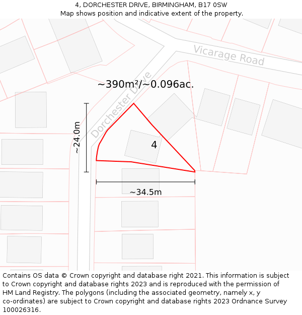 4, DORCHESTER DRIVE, BIRMINGHAM, B17 0SW: Plot and title map